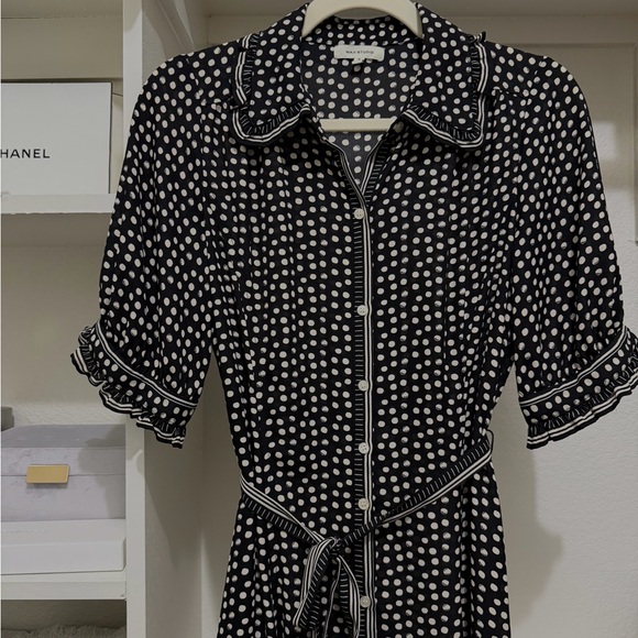 Max Studio Black and White Polka Dot Button-Front Top